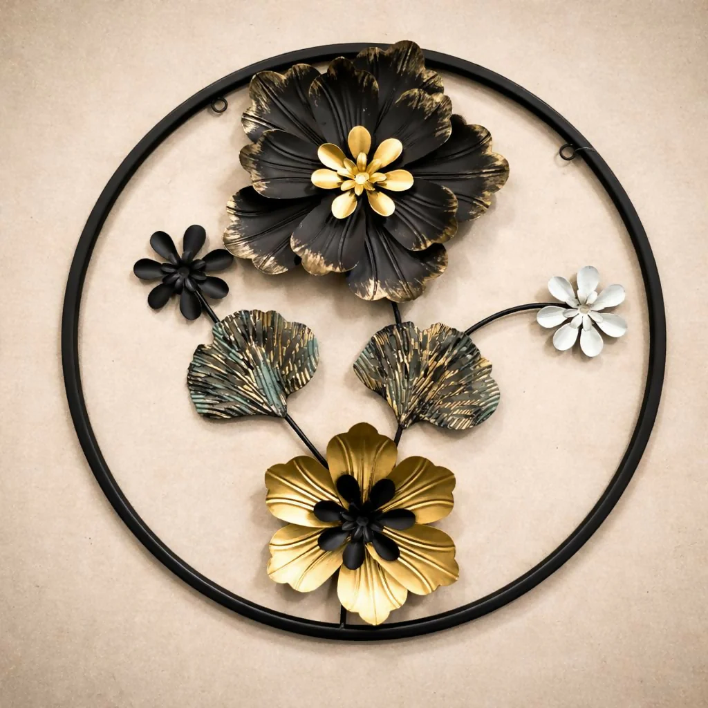 Metal Floral Round Wall Art Decor Decorative Flower Wall Hanging - Image 2
