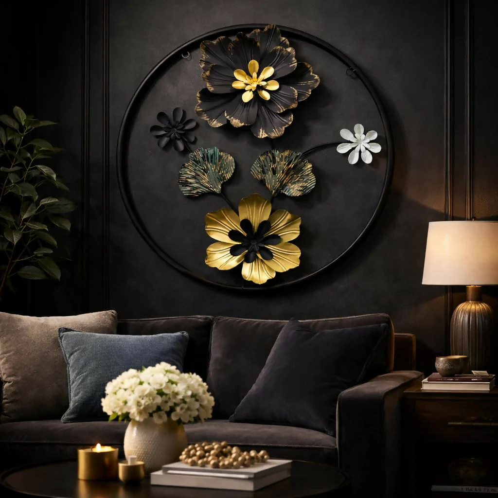 Metal Floral Round Wall Art Decor Decorative Flower Wall Hanging - Image 3