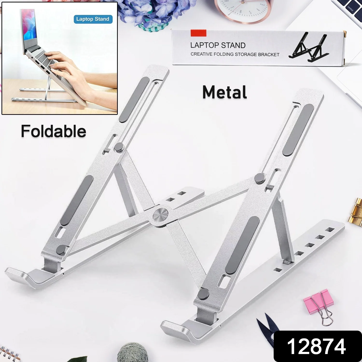 Metal Portable Laptop Stand – 6-Angle Adjustable Riser for Laptops, Phones & Tablets - Image 11