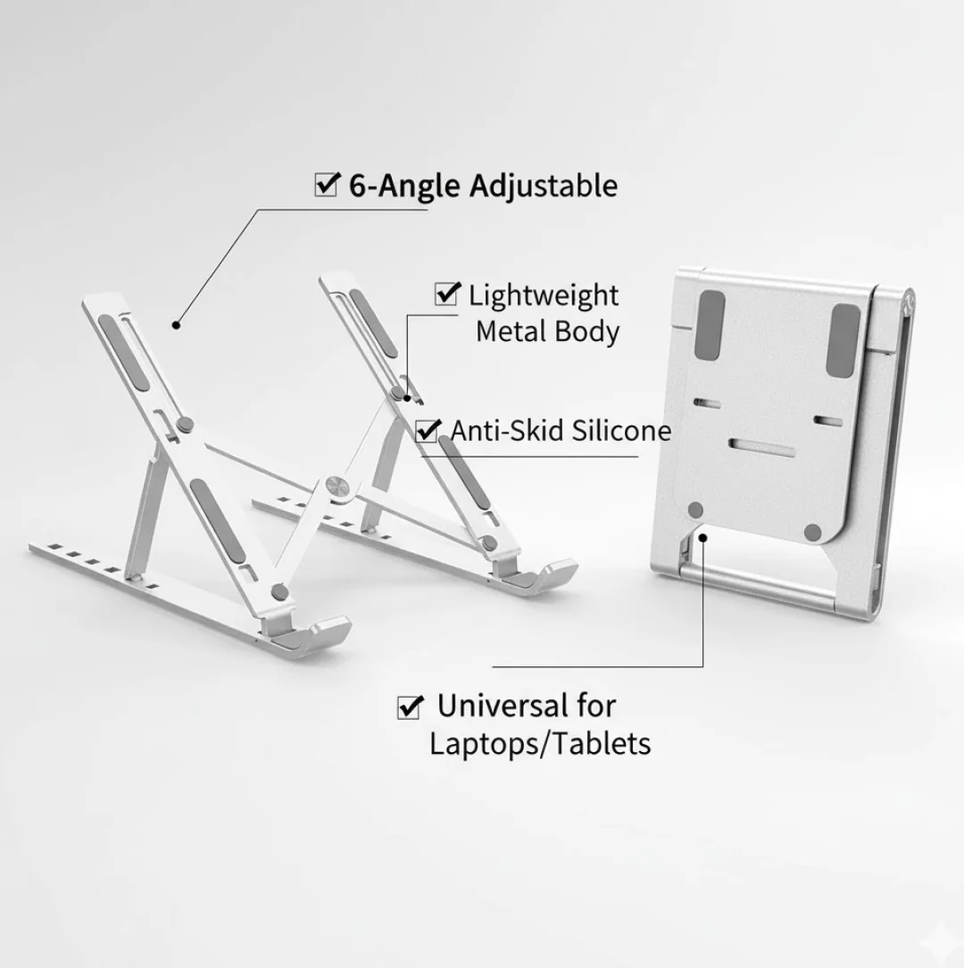 Metal Portable Laptop Stand – 6-Angle Adjustable Riser for Laptops, Phones & Tablets - Image 3