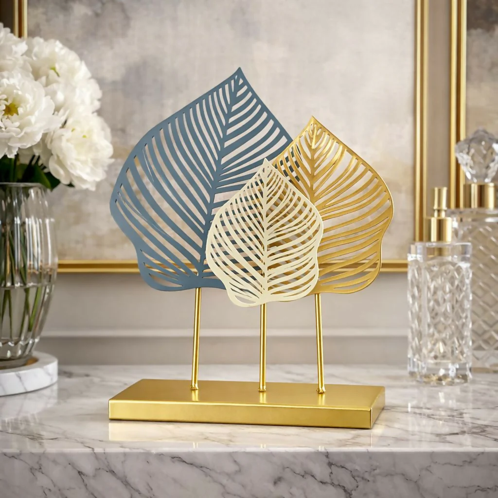 Metal Leaf Table Decor Showpiece Modern Home Decorative Accent - Image 2