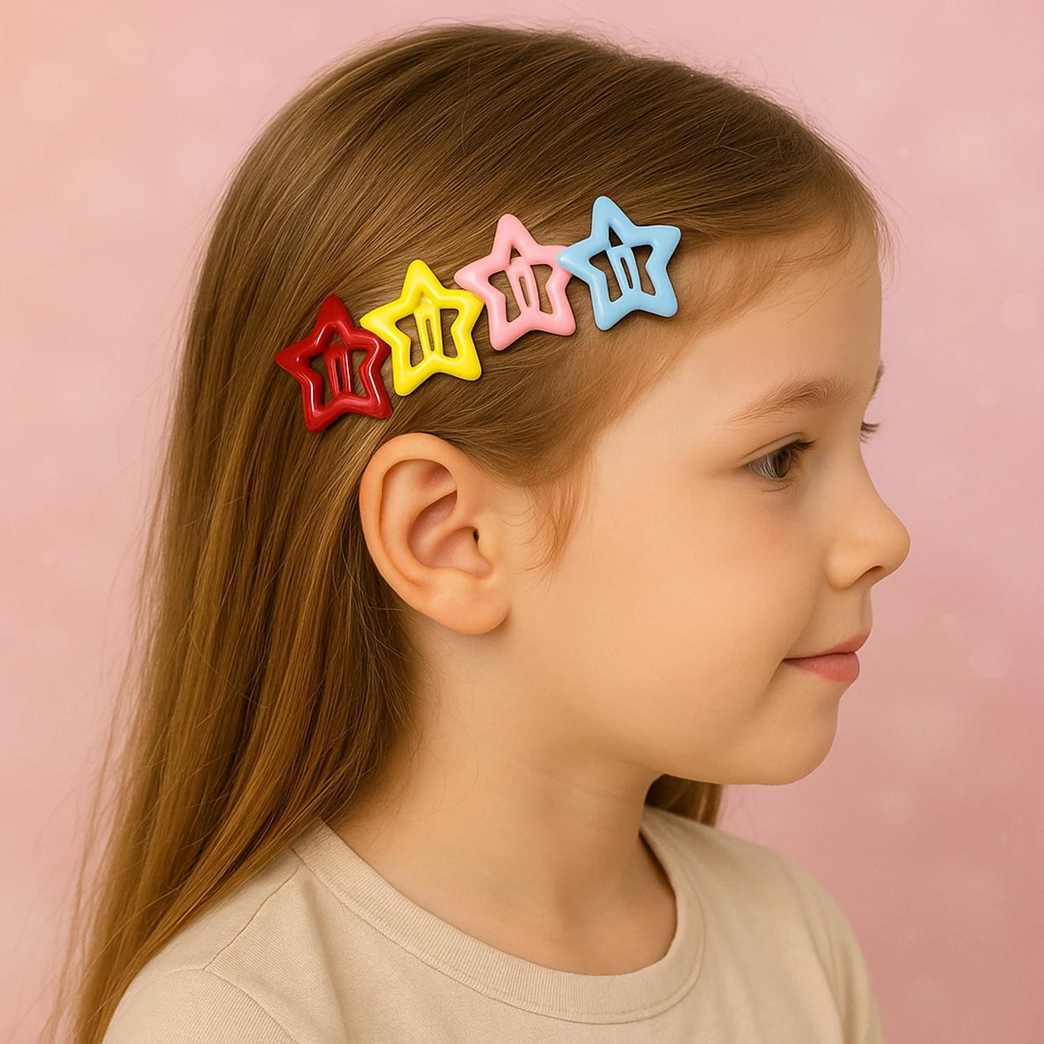 Metal Printed Star Shape Hair Clips (10 Pcs Set) - Image 4