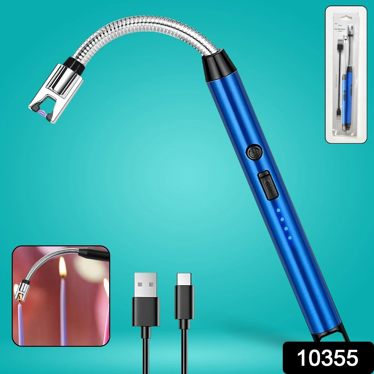 Metal Rechargeable Electric Arc Lighter with Flexible Neck (1 Pc) - Image 2