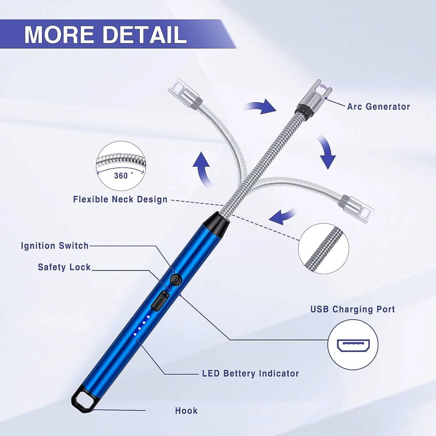 Metal Rechargeable Electric Arc Lighter with Flexible Neck (1 Pc) - Image 4