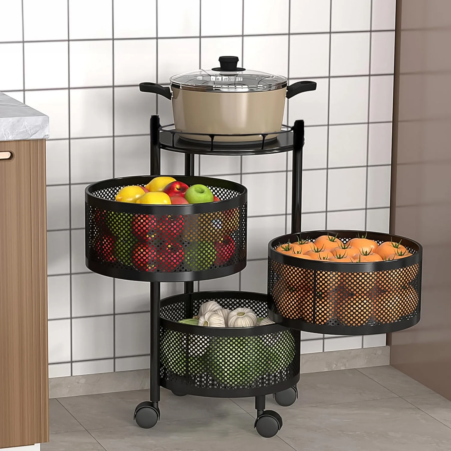Metal Round High Quality Kitchen Trolley with Wheels (3 Layer / 1 Pc) - Image 5