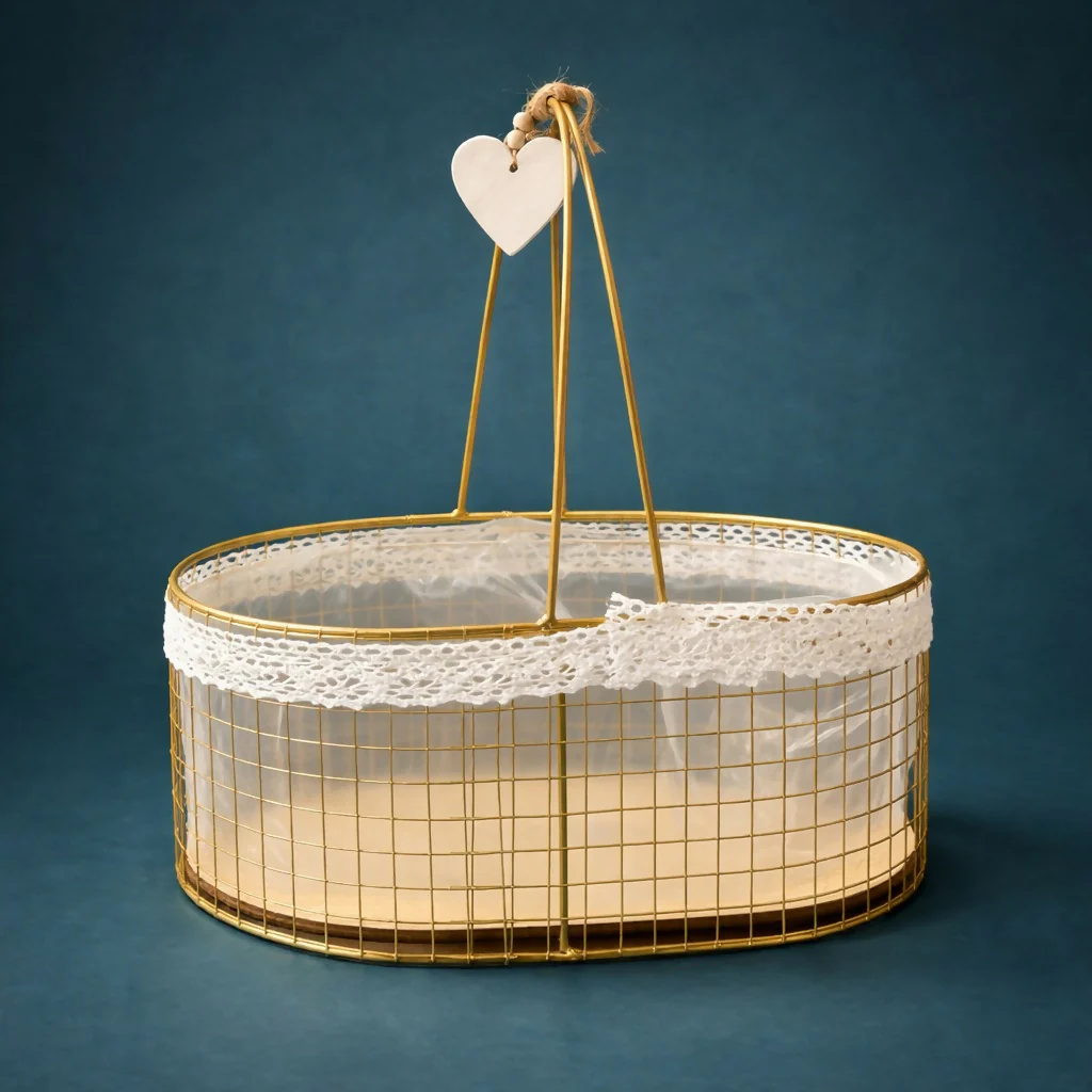 Metal Wire Storage Basket with Handle and Fabric Lining Organizer - Image 3