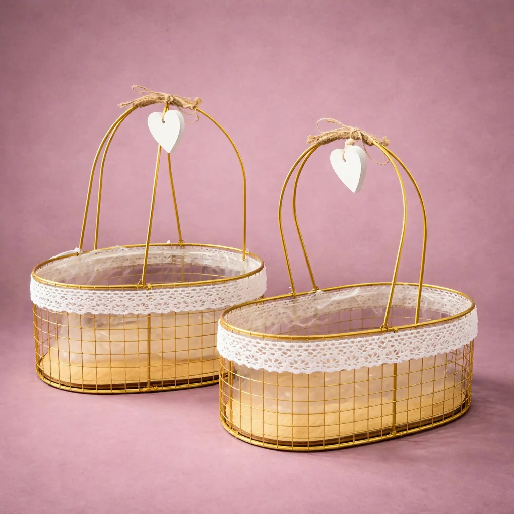 Metal Wire Storage Basket with Handle and Fabric Lining Organizer - Image 4