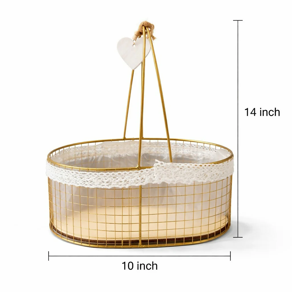 Metal Wire Storage Basket with Handle and Fabric Lining Organizer - Image 5
