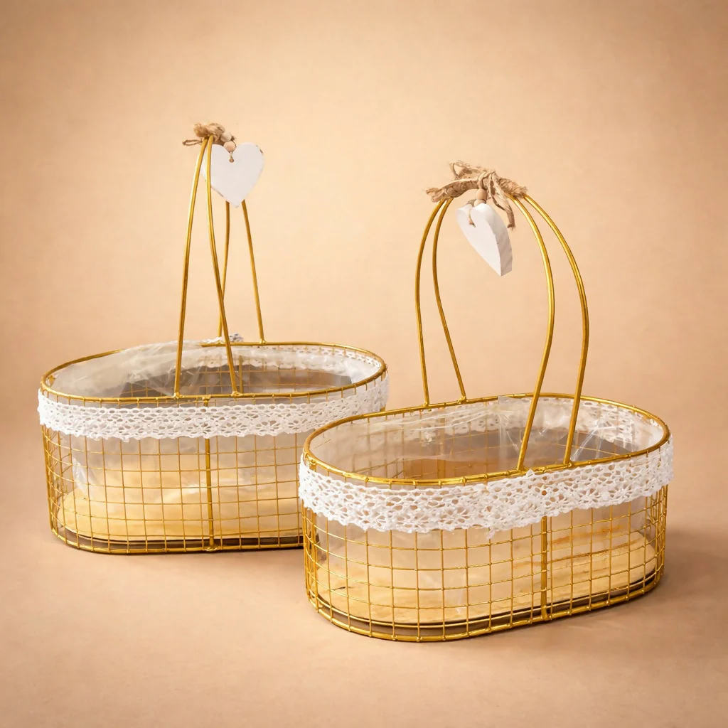 Metal Wire Storage Basket with Handle Fabric Lining Organizer - Image 4