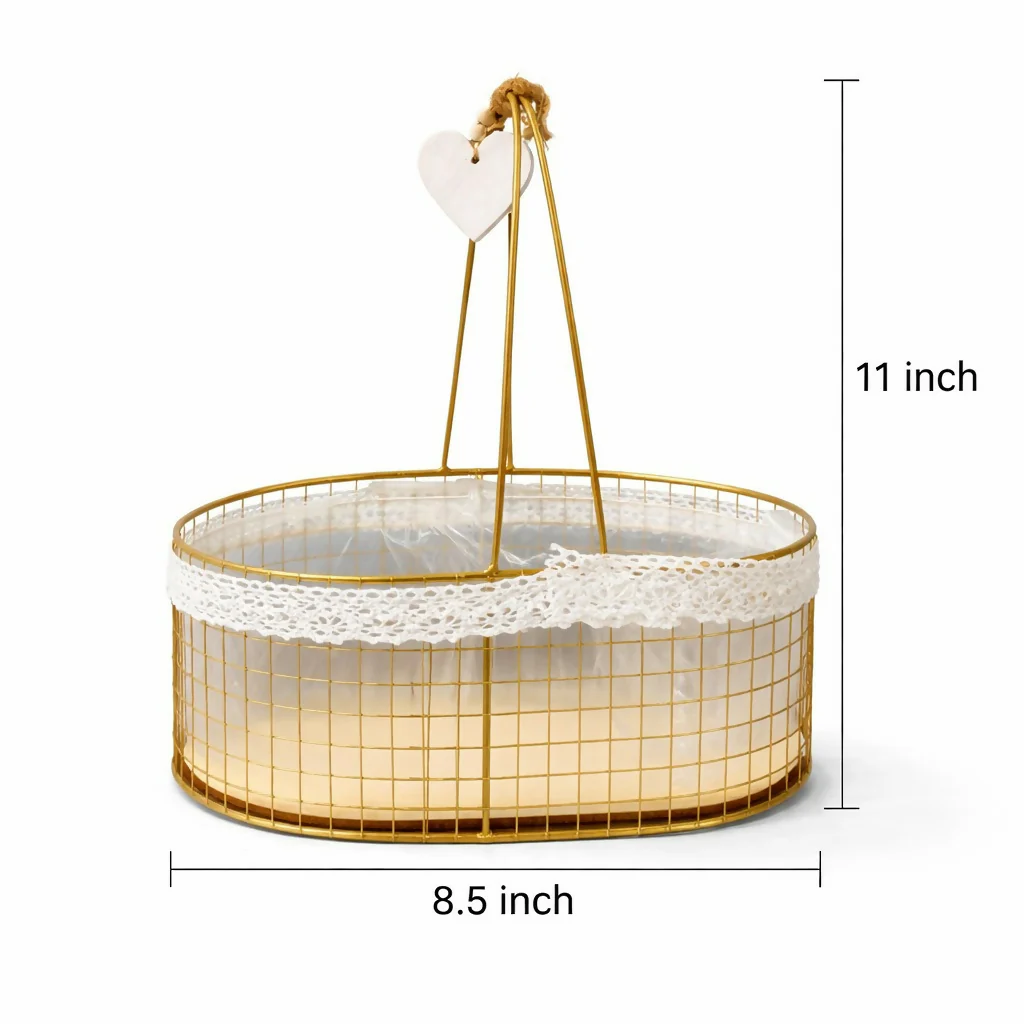 Metal Wire Storage Basket with Handle Fabric Lining Organizer - Image 5