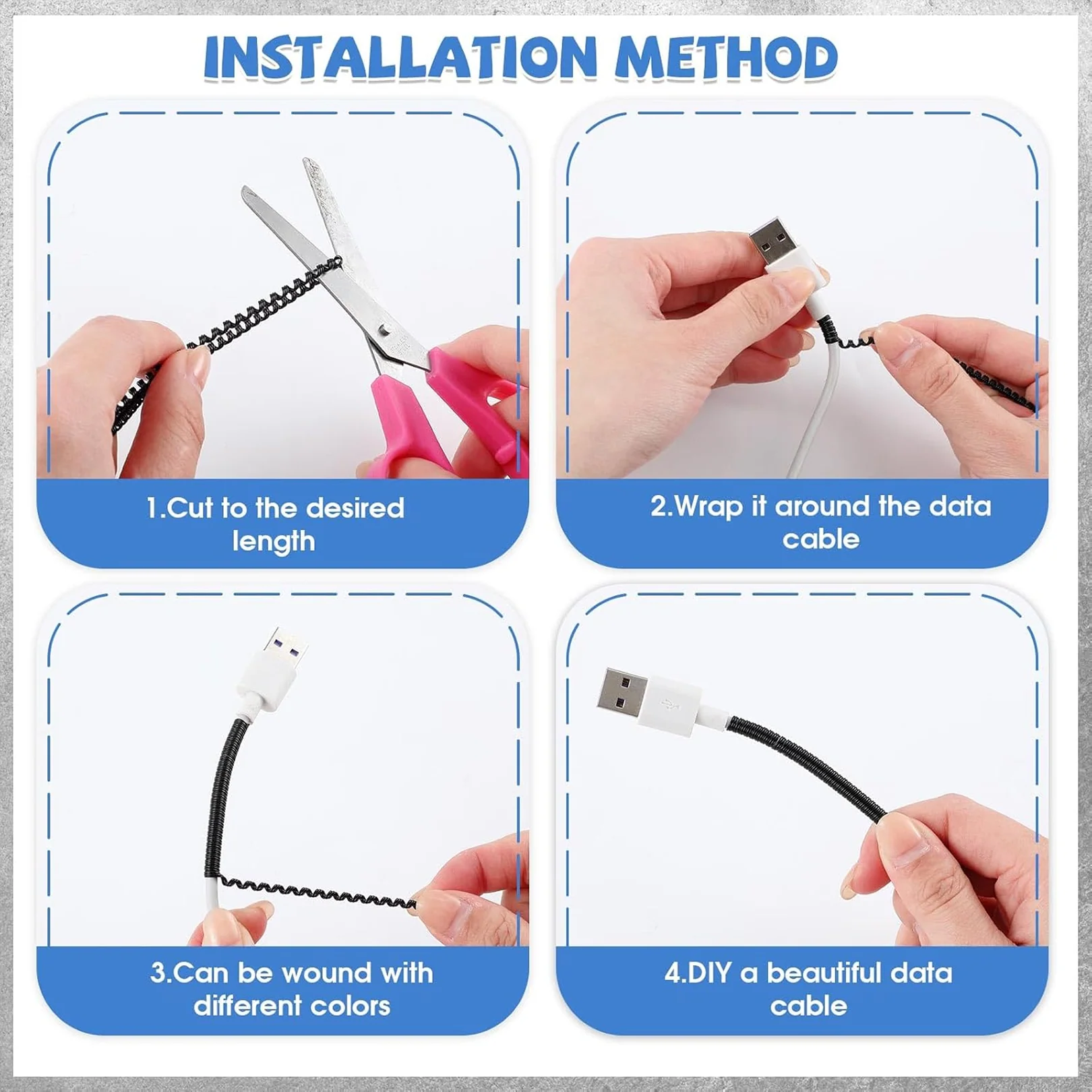 Metallic Cable Protector for Cords & Headphones (Spiral Wrap) - Image 4