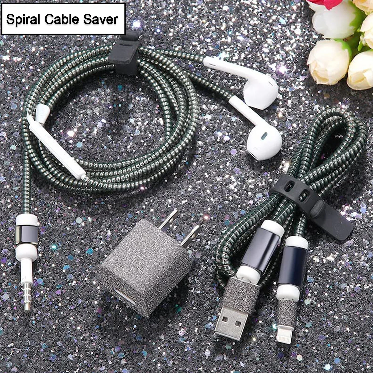 Metallic Cable Protector for Cords & Headphones (Spiral Wrap) - Image 7