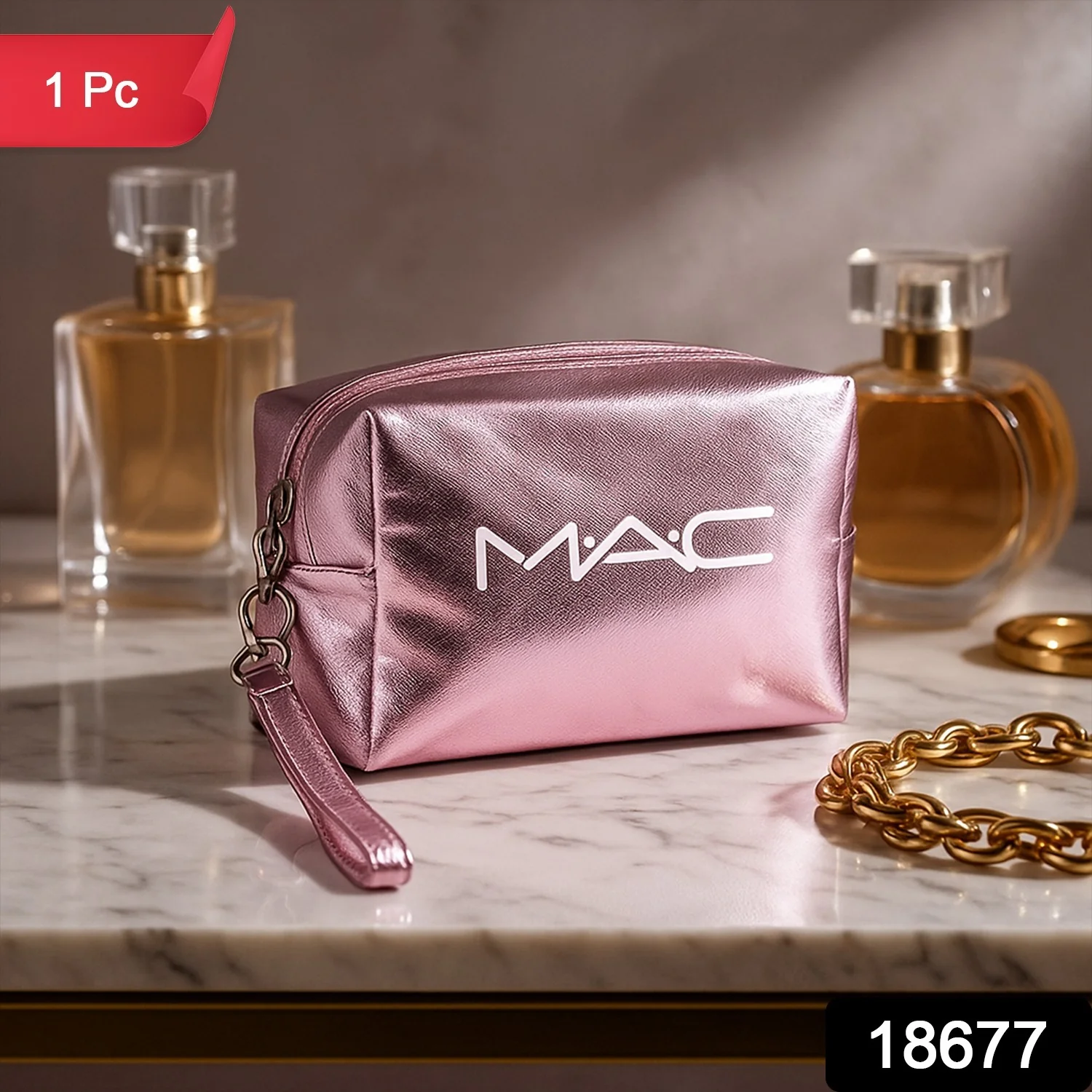 Metallic Travel Makeup Pouch - (1 Pc / Mix Design) - Image 2
