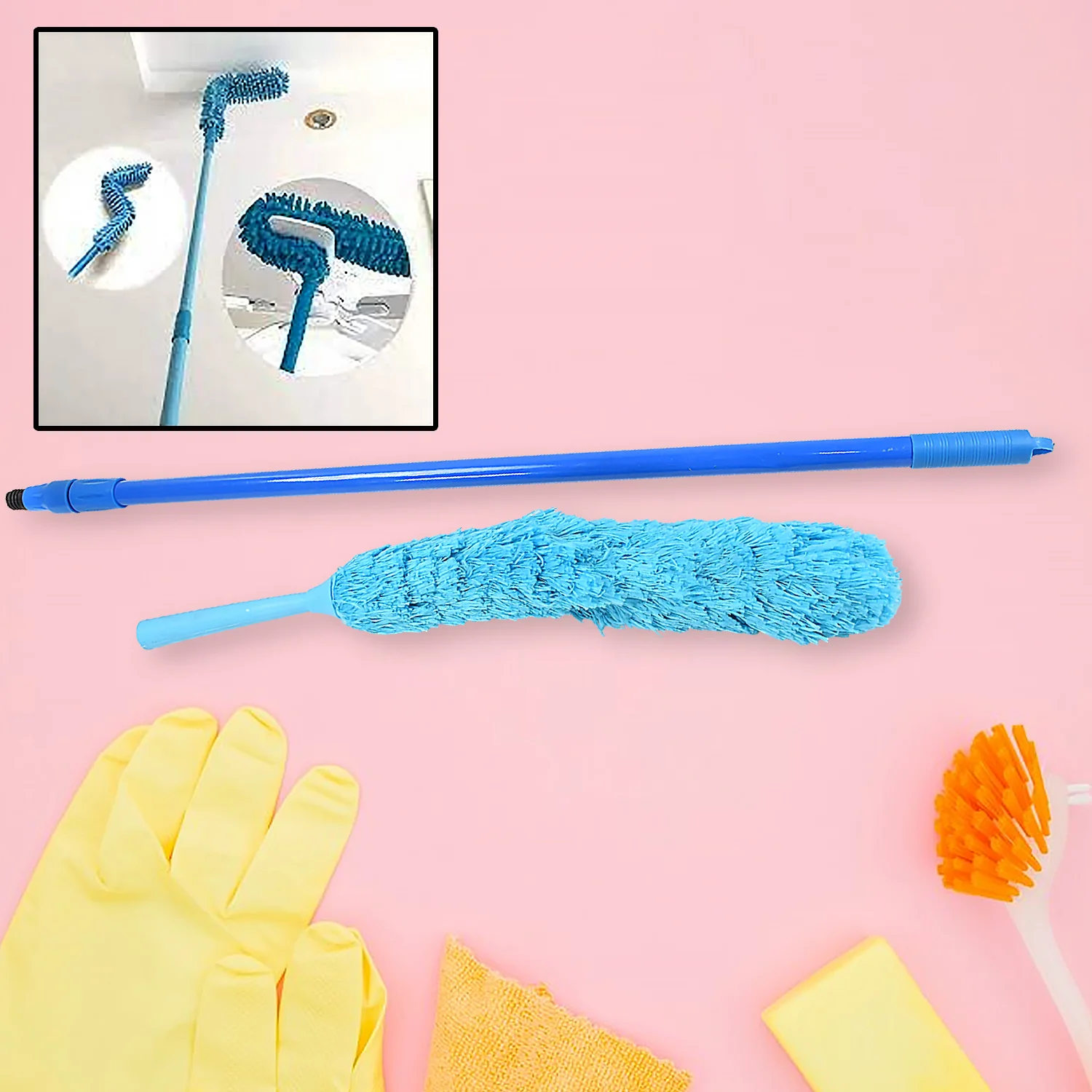 Adjustable Long Handle Microfiber Dust Brush – Foldable Ceiling & Appliance Cleaner - Image 3