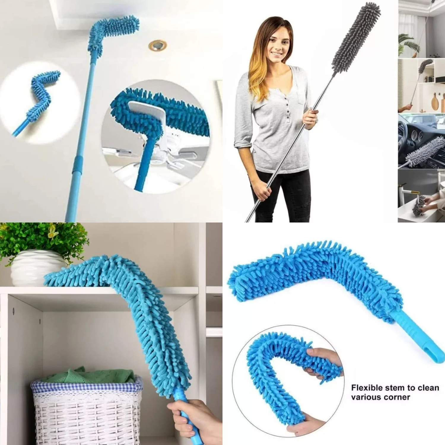 Adjustable Long Handle Microfiber Dust Brush – Foldable Ceiling & Appliance Cleaner - Image 4