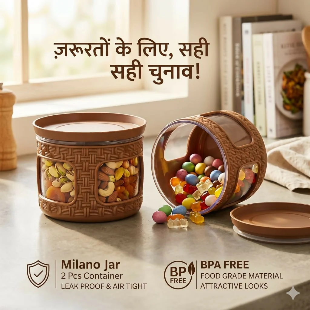 Milano Air Tight Jar Each Multipurpose Storage Container BPA Free ( Set Of 2pc, 500ml) - Image 2