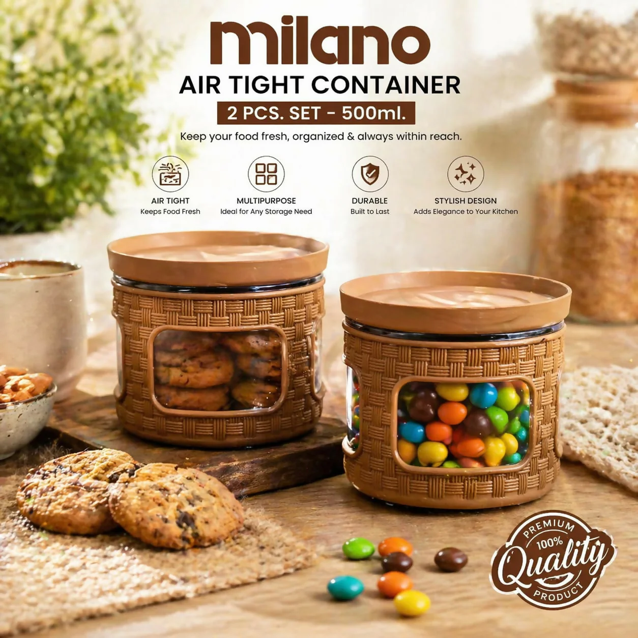 Milano Air Tight Jar Each Multipurpose Storage Container BPA Free ( Set Of 2pc, 500ml) - Image 5