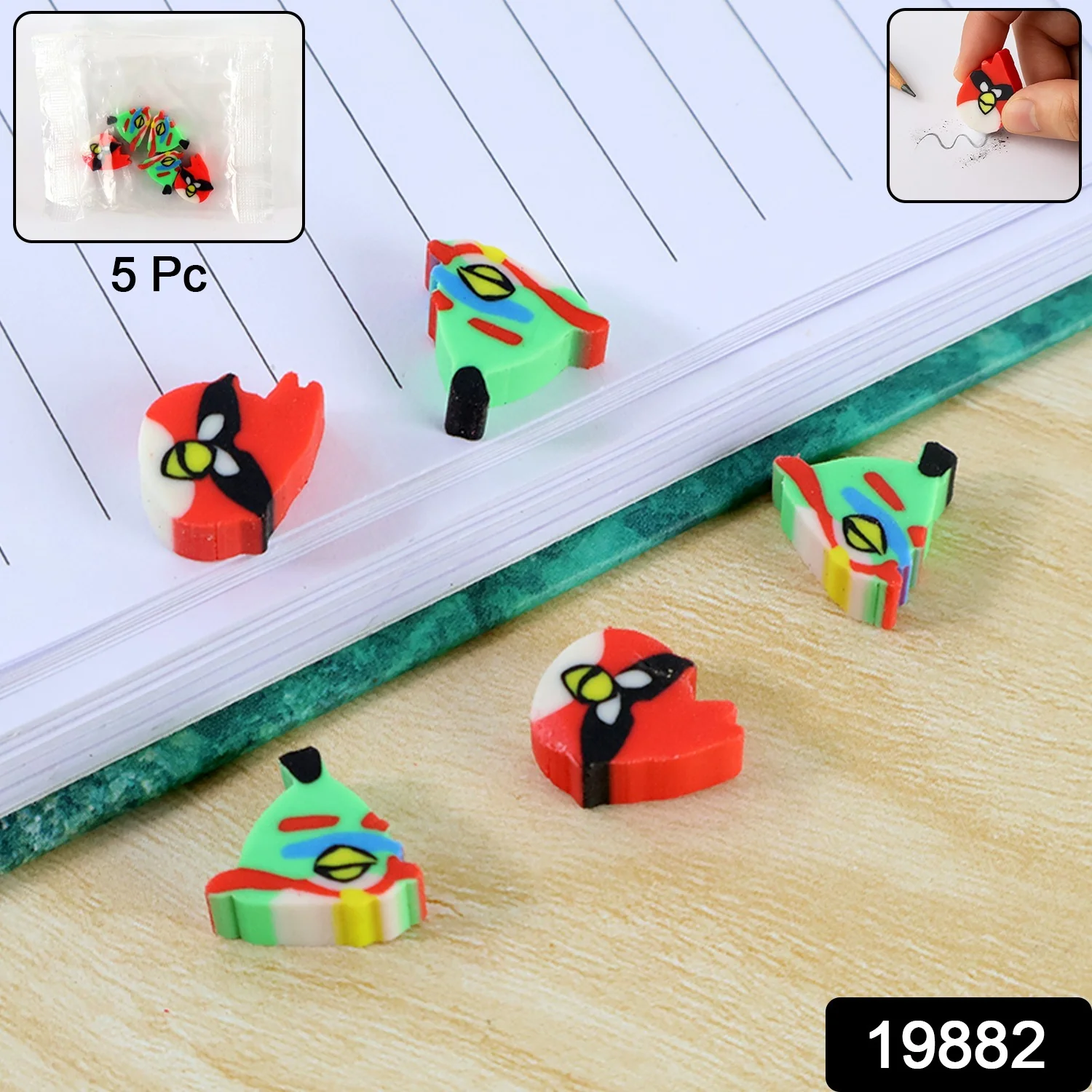 Mini Cartoon Shaped Pencil Erasers - (5 Pc / Set) - Image 2