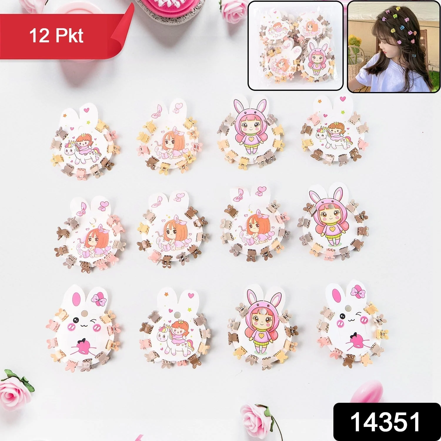 Mini Claw Hair Clips Set for Girls (12 Pkt / 1 Set) - Image 2