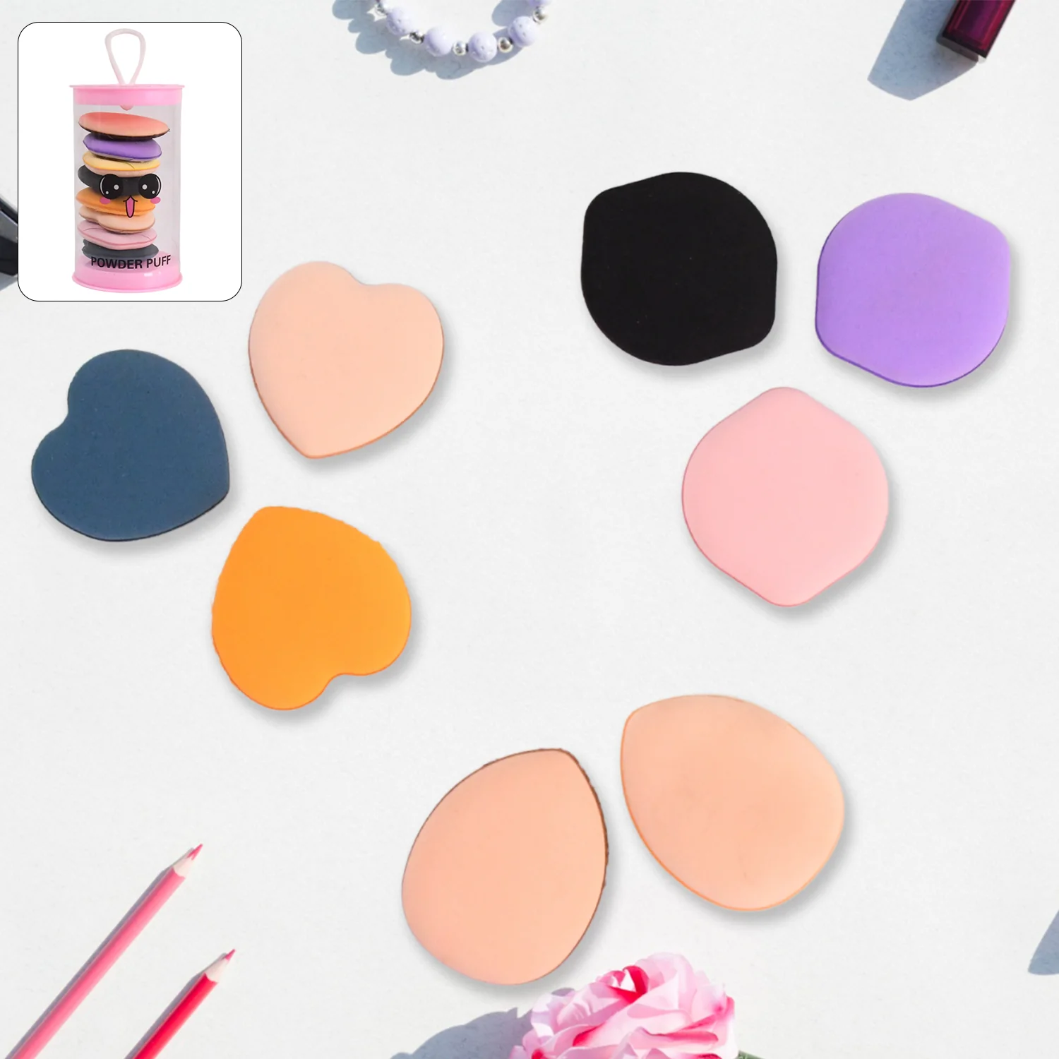 Mini Finger Makeup Powder Puff (Multicolour, 8 Pcs Set) - Image 3
