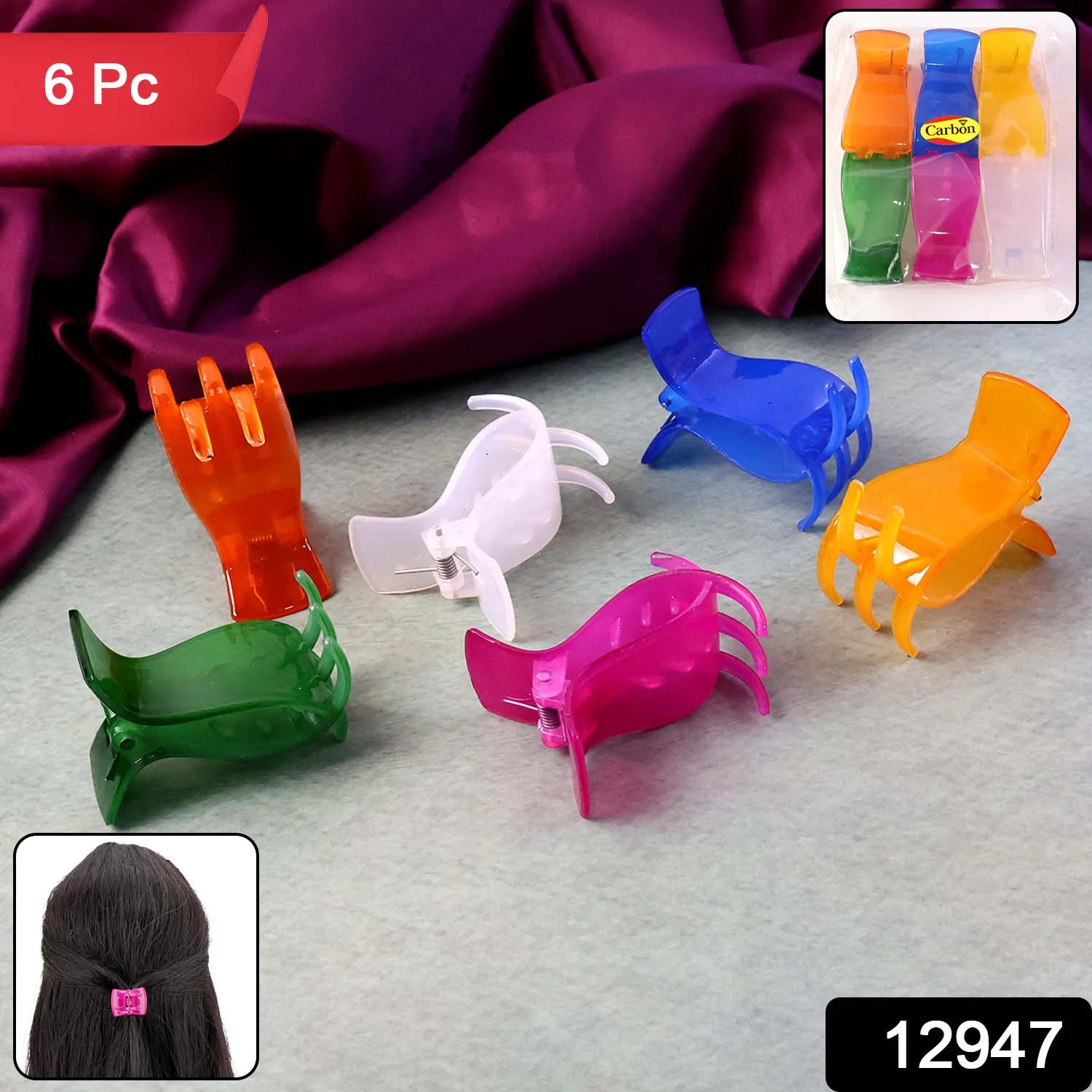 Mini Hair Claw Clips for Girls – 6 Pc Colorful Small Hair Clamps - Image 2