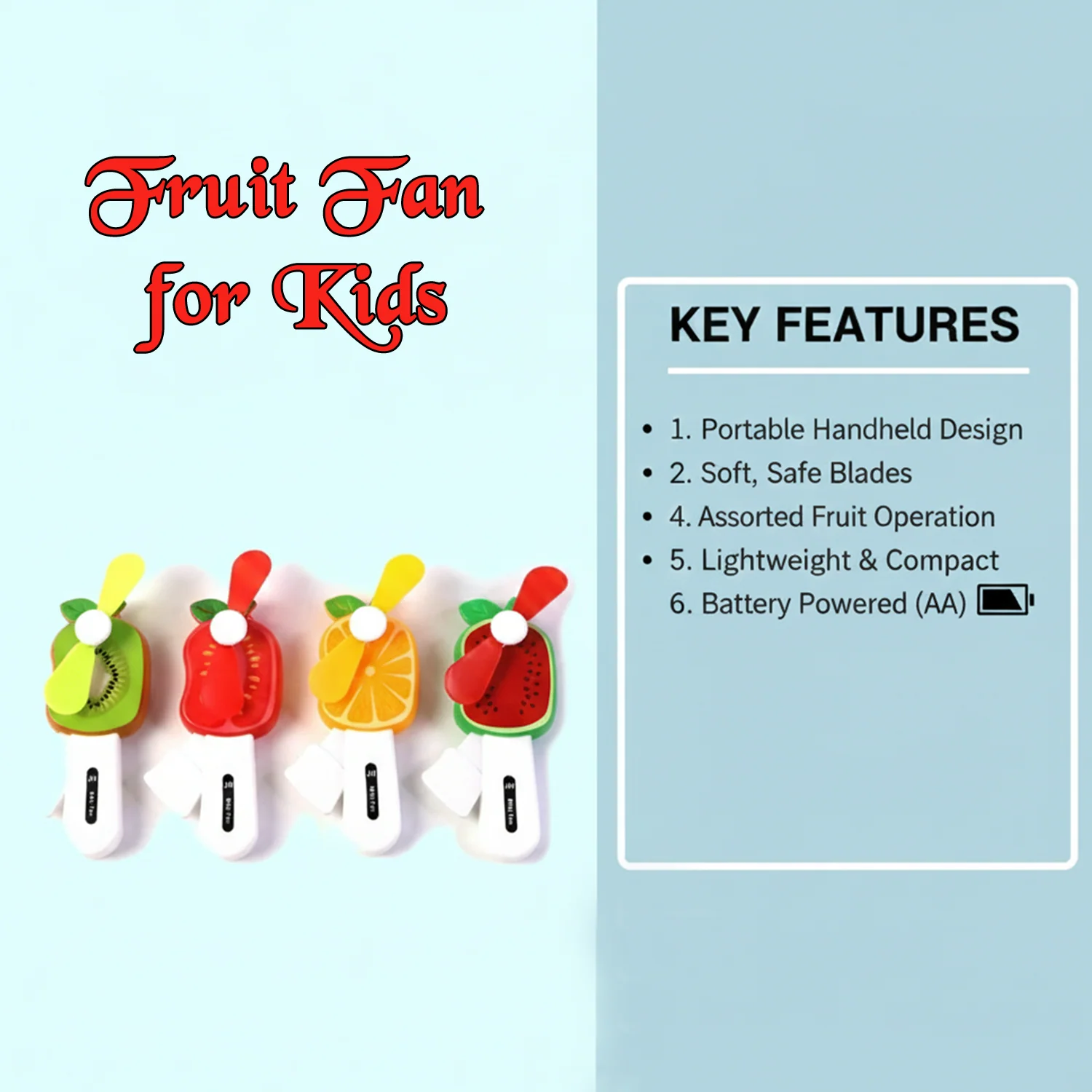 Mini Hand Pressure Fruit-Shaped Fan for Kids (1 Pc / Mix Design) - Image 4