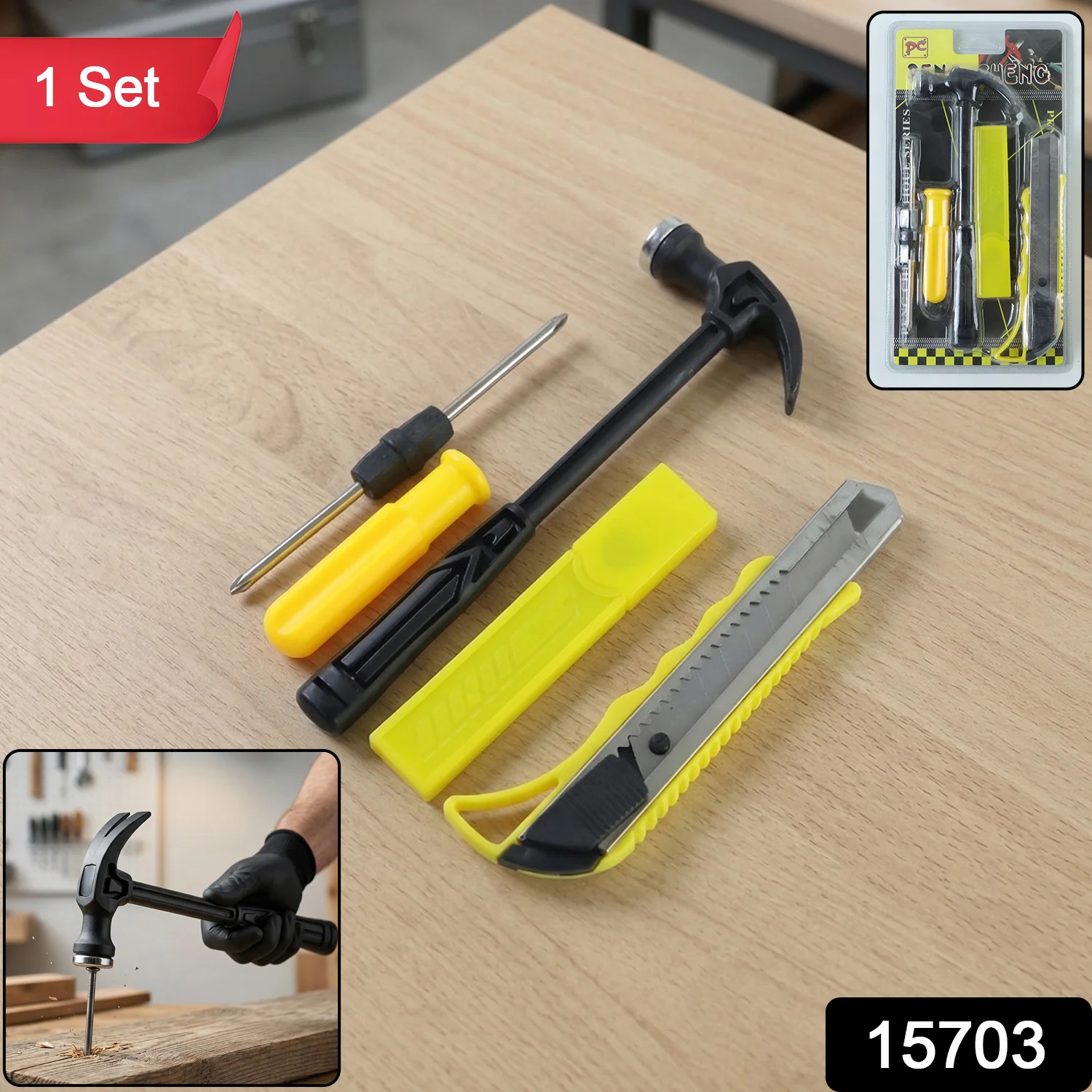 Mini Hardware Tool Kit with Hammer, Screwdriver & Cutter Set - Image 2