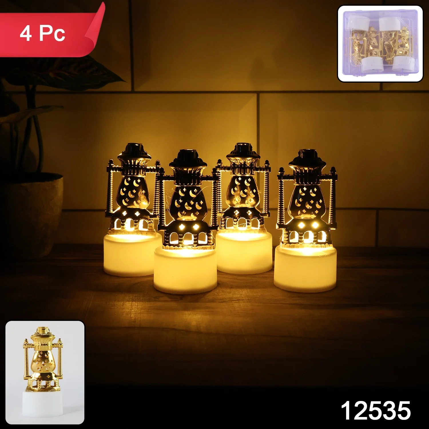 Mini Lantern-Style Flameless LED Tealights - (4 Pc) - Image 2