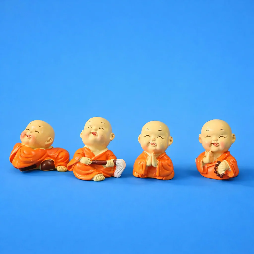 Mini Laughing Monk Figurines Set Of 8 for Home Decor, Office Desk & Gifting - Image 3