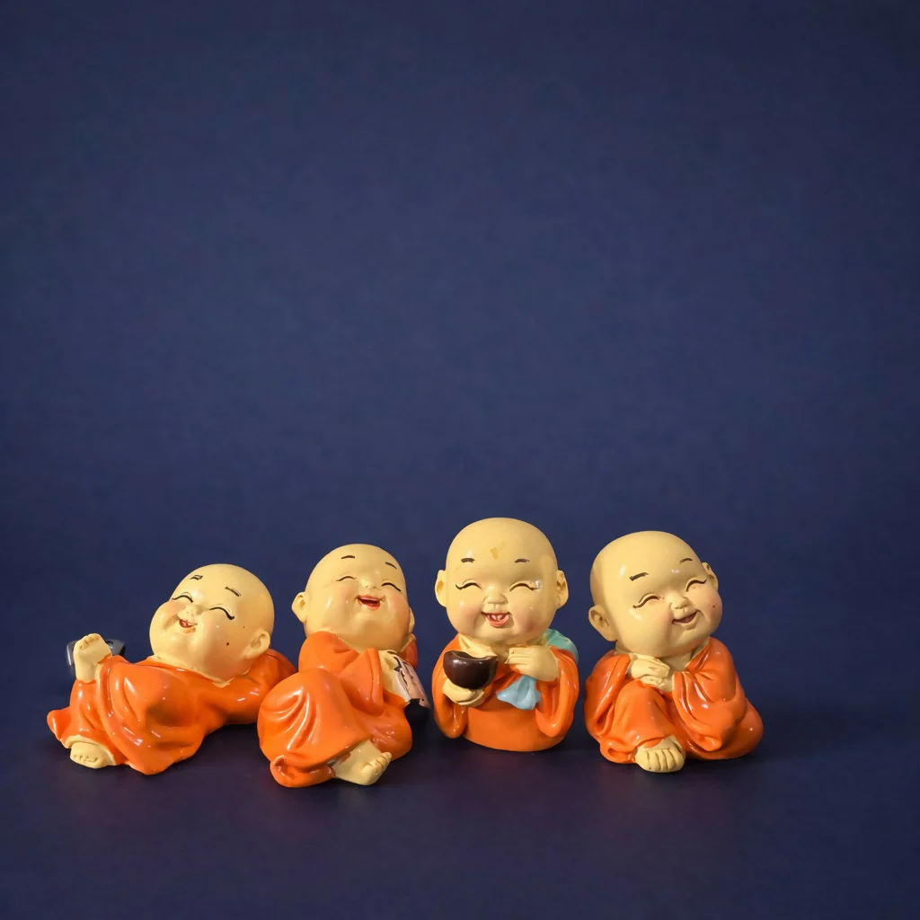 Mini Laughing Monk Figurines Set Of 8 for Home Decor, Office Desk & Gifting - Image 4