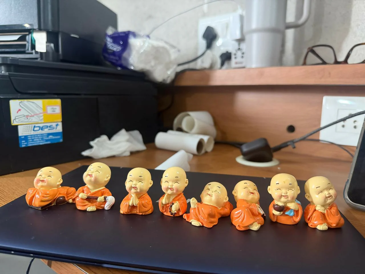 Mini Laughing Monk Figurines Set Of 8 for Home Decor, Office Desk & Gifting - Image 5