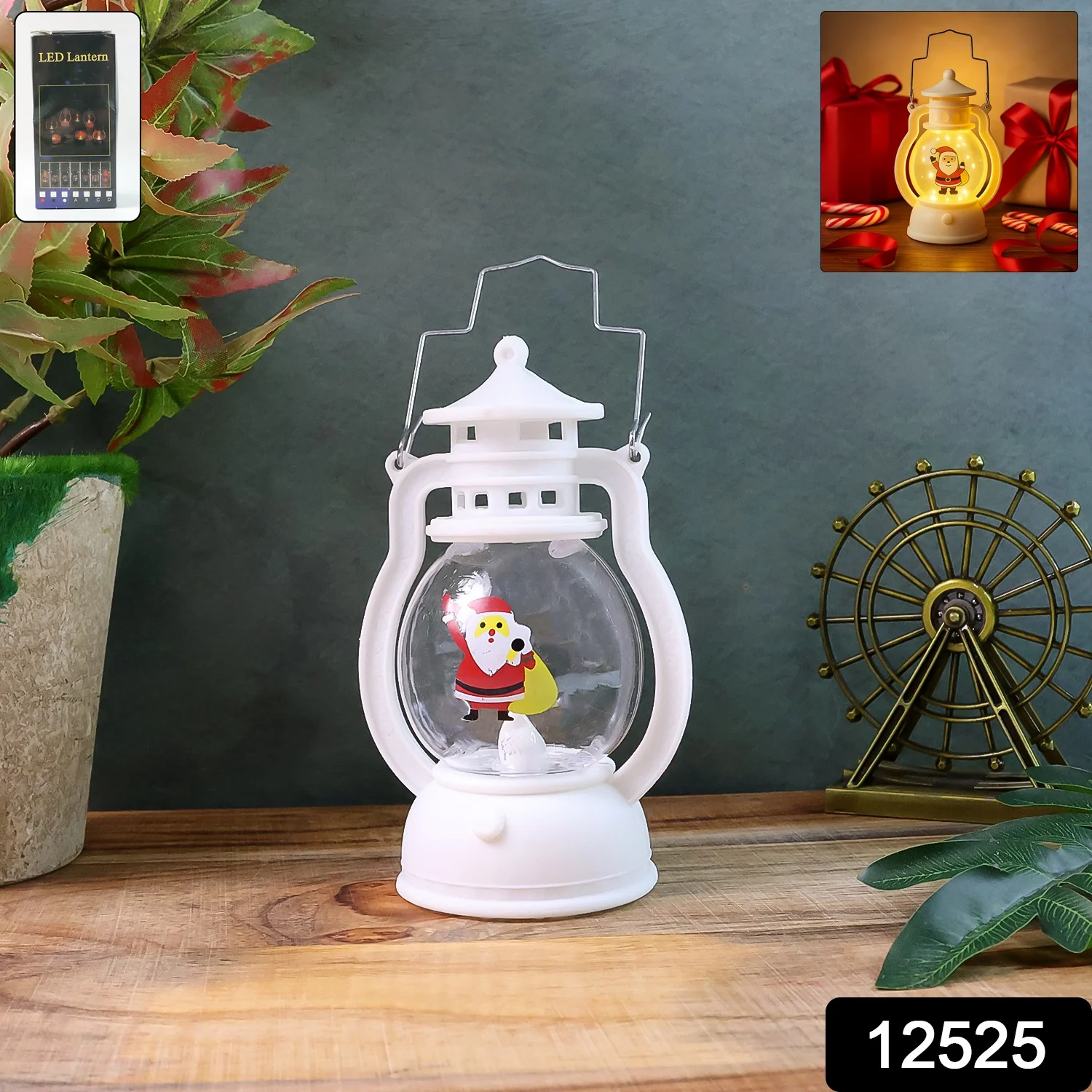 Mini LED Decorative Lantern with Santa Figurine & Handle (1 Pc) - Image 2