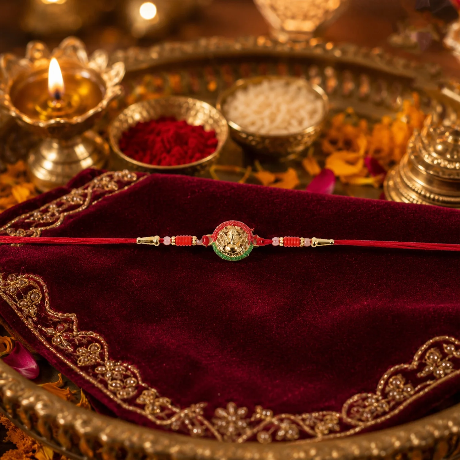 Mini Lord Ganesha Round Designer Rakhi - Image 4