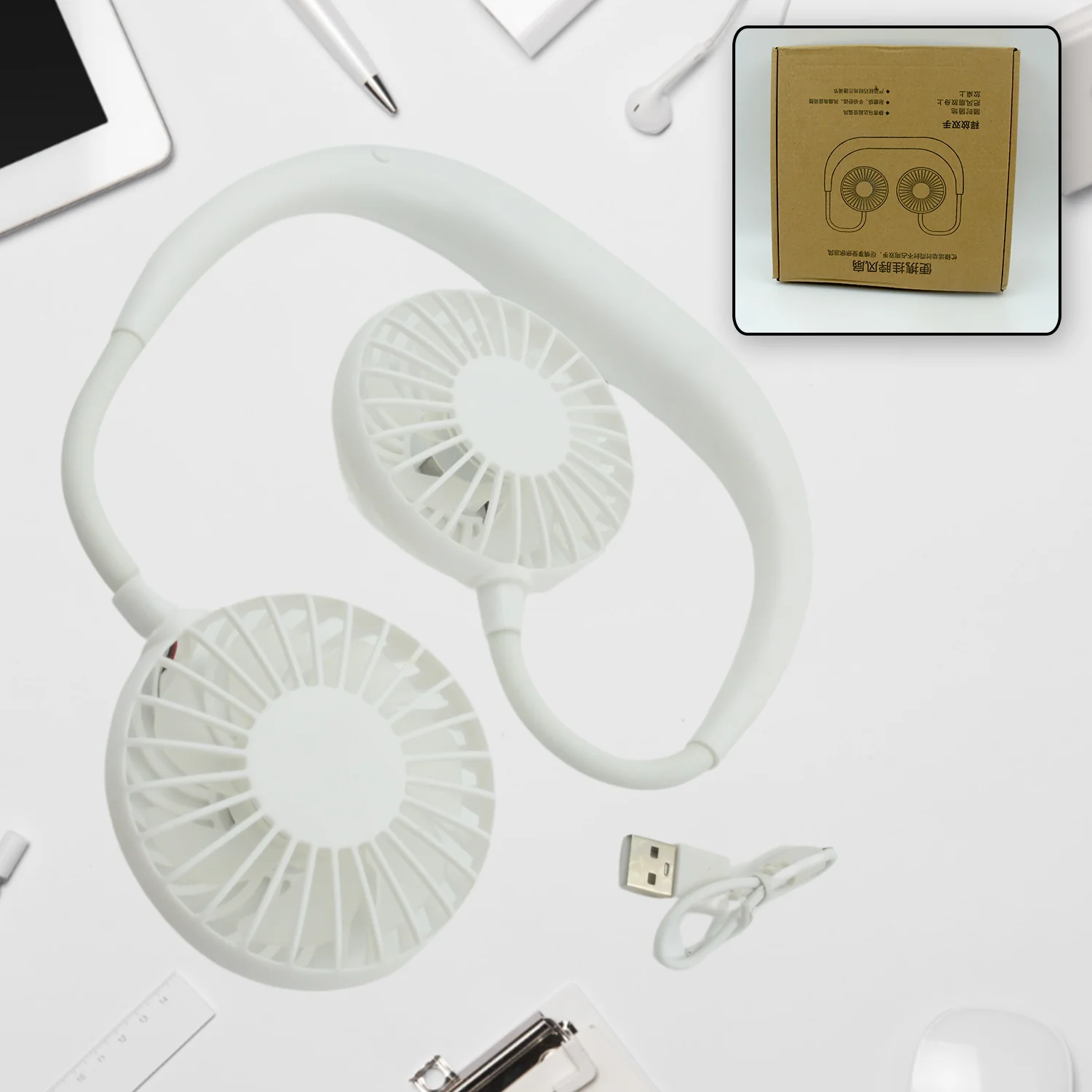 USB Rechargeable Wearable Neckband Fan - Image 4