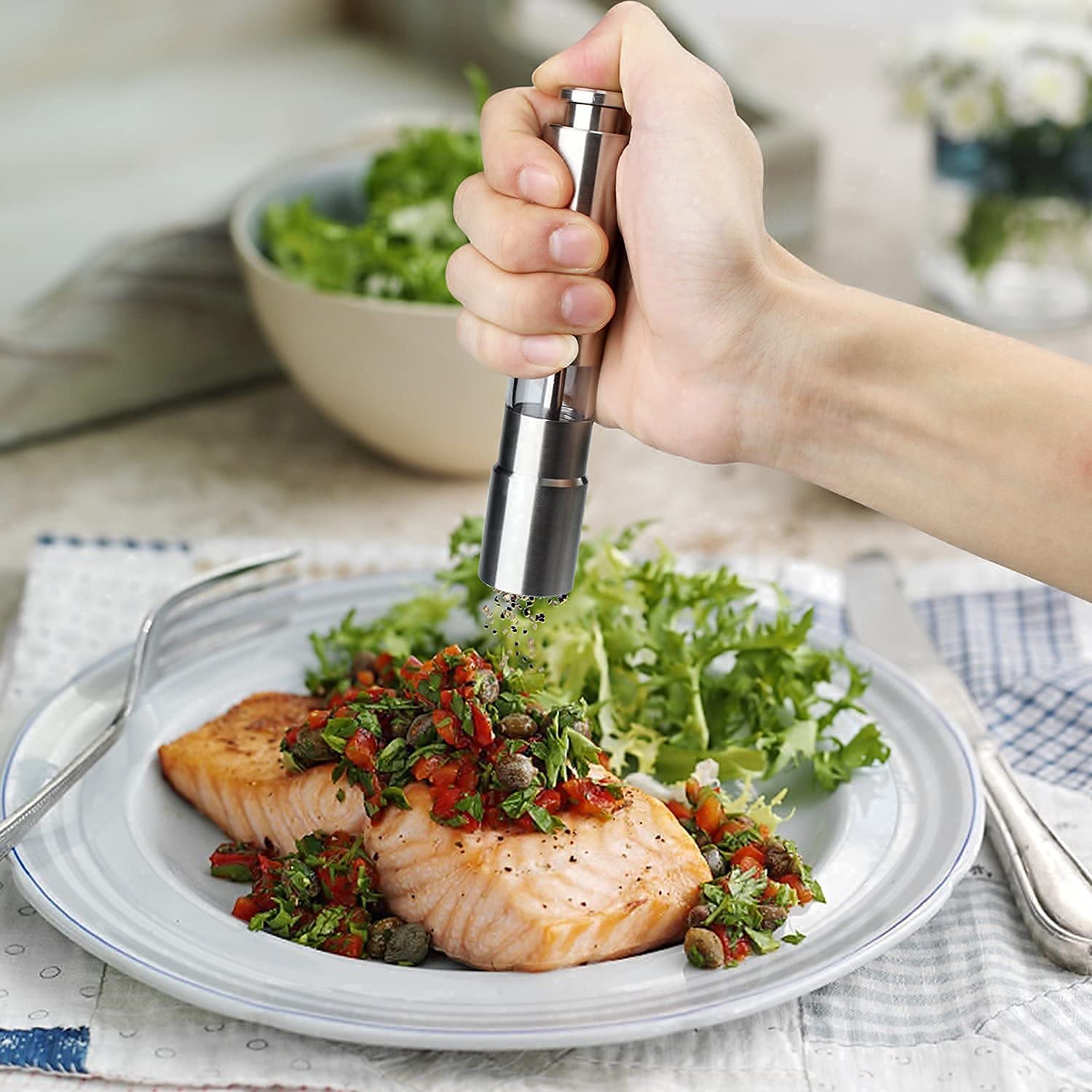 Stainless Steel Thumb Presser Salt and Pepper Grinder (1 Pc) - Image 5
