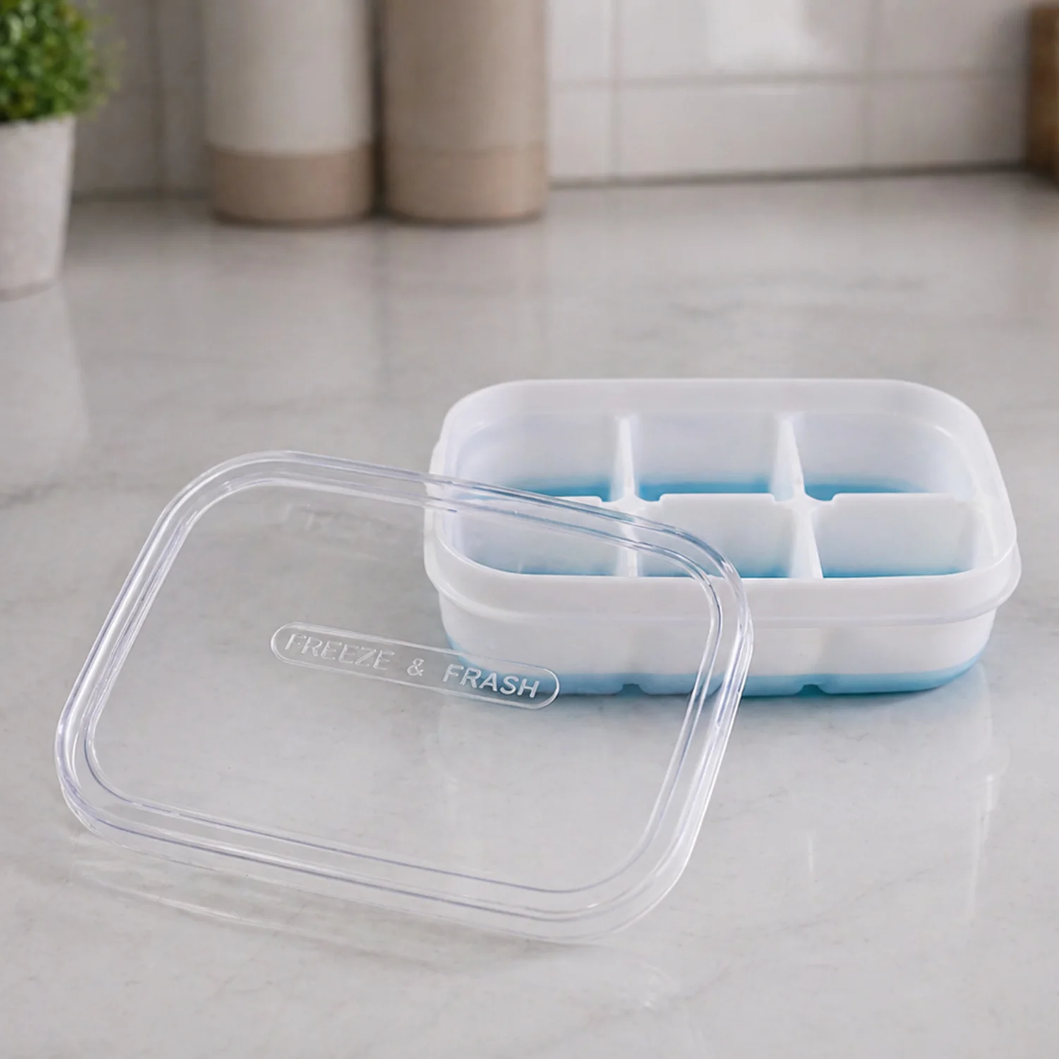 Mini Plastic 6 Cavity Ice Tray - Freeze & Fresh, Compact Ice Cube Tray - Image 3
