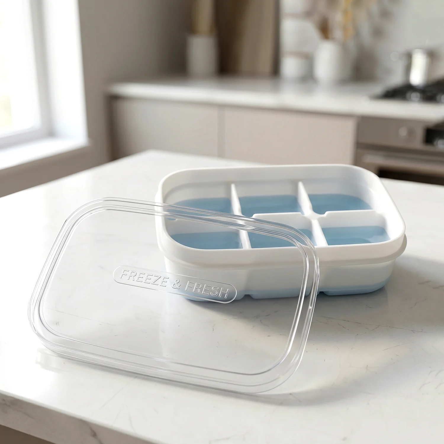 Mini Plastic 6 Cavity Ice Tray - Freeze & Fresh, Compact Ice Cube Tray - Image 8