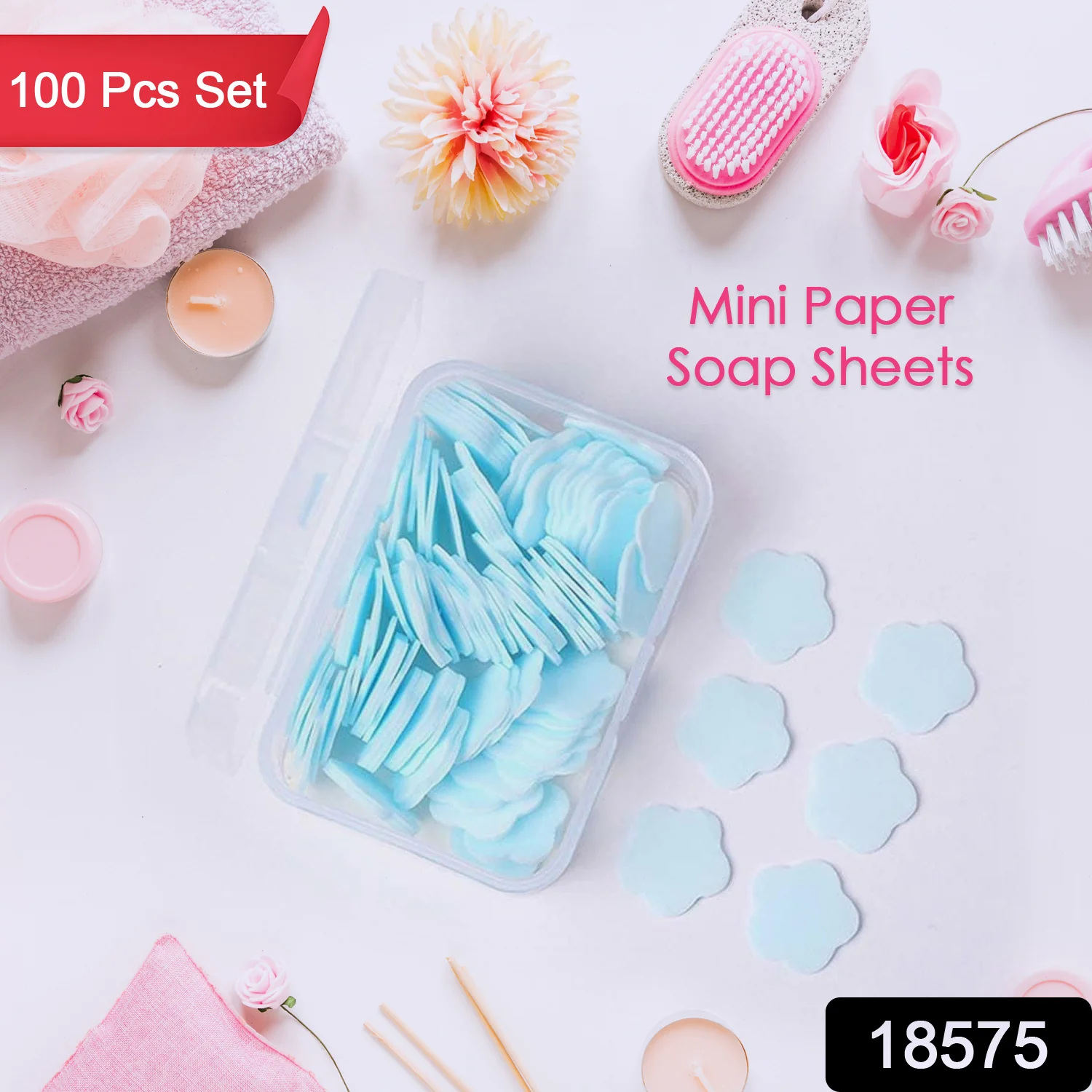 Mini Portable Travel Soap Paper Sheets Flower Shape (100 Pcs Set Approx / Mix Color) - Image 3