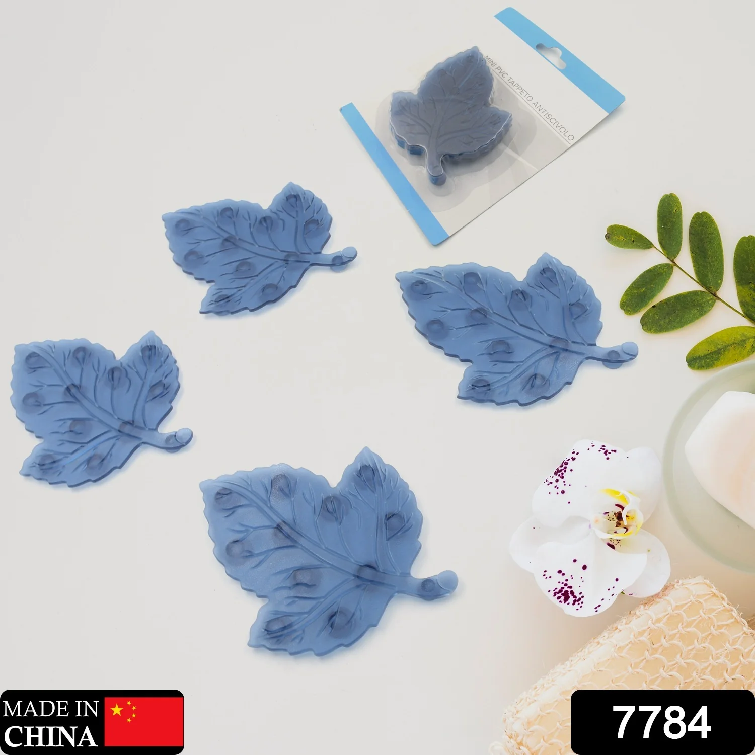 Mini PVC Anti-Slip Bat Mat Baby Non Slip Safety Shower Mats Leaf Shaped 4 Pc Set - Image 2