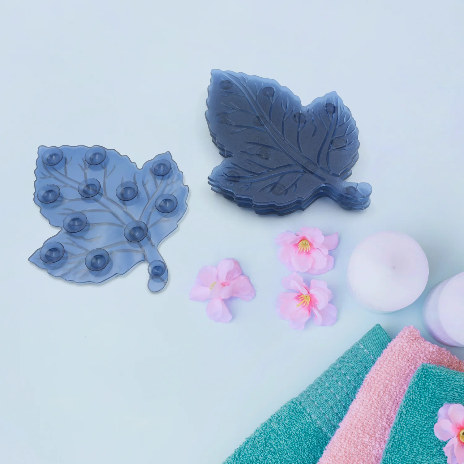 Mini PVC Anti-Slip Bat Mat Baby Non Slip Safety Shower Mats Leaf Shaped 4 Pc Set - Image 3