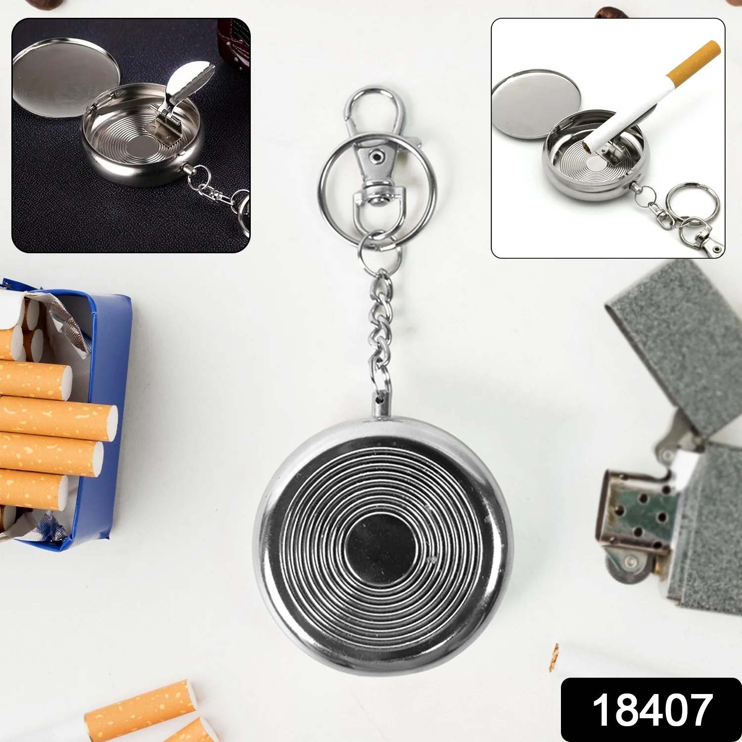 Mini Stainless Steel Ashtray with Keychain (1 pc) - Image 2