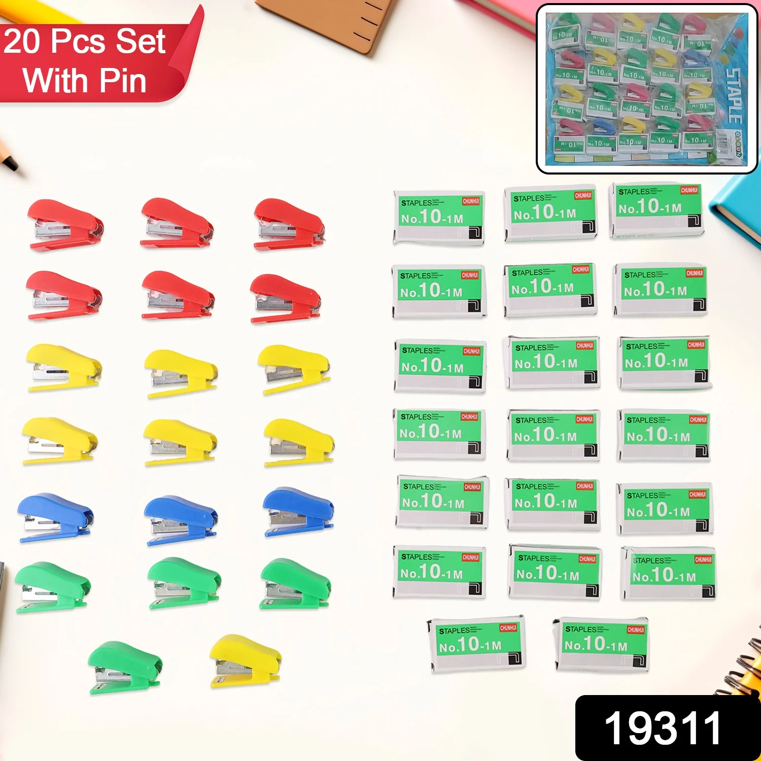 Mini Stapler Set Staples – Assorted Colors | No.10 Staplers with Pins (20 pcs Set) - Image 2