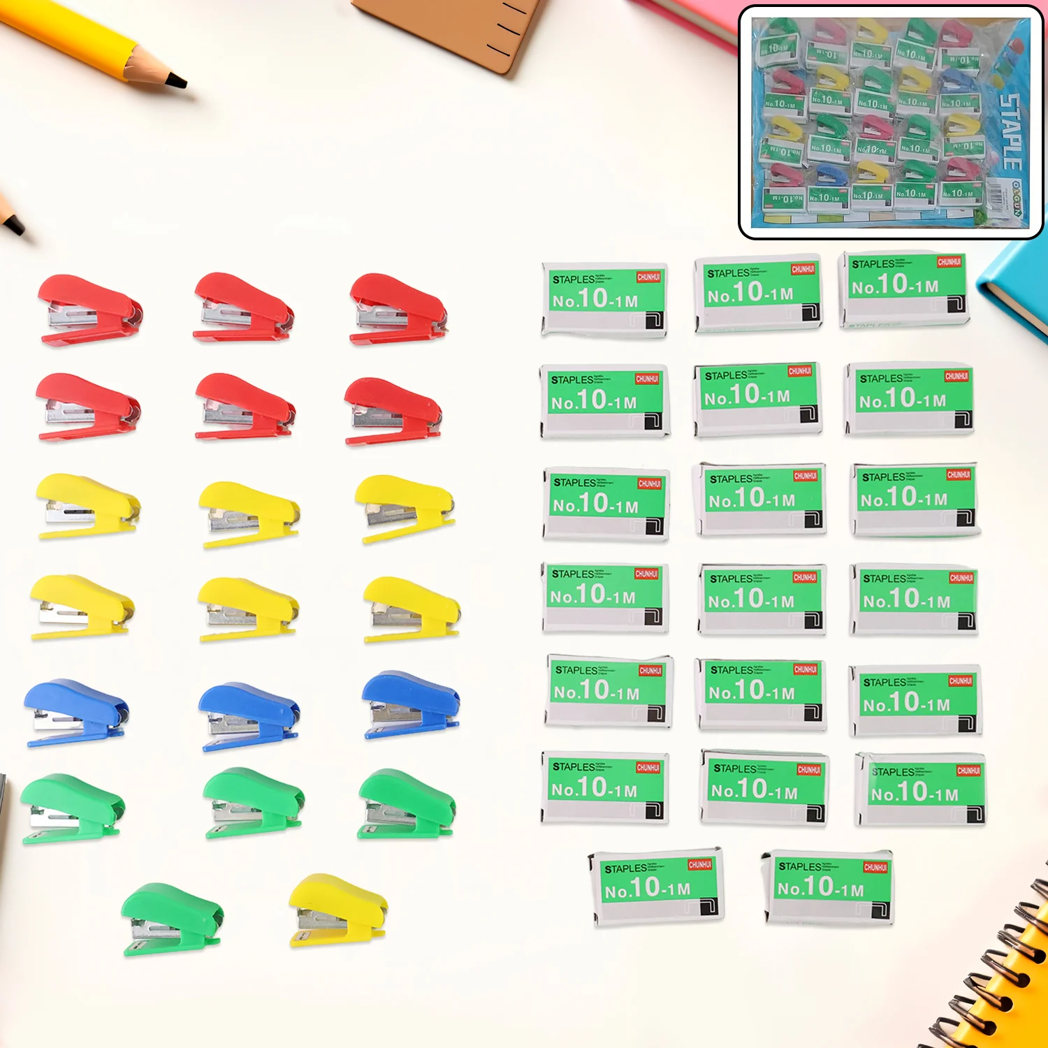 Mini Stapler Set Staples – Assorted Colors | No.10 Staplers with Pins (20 pcs Set) - Image 3