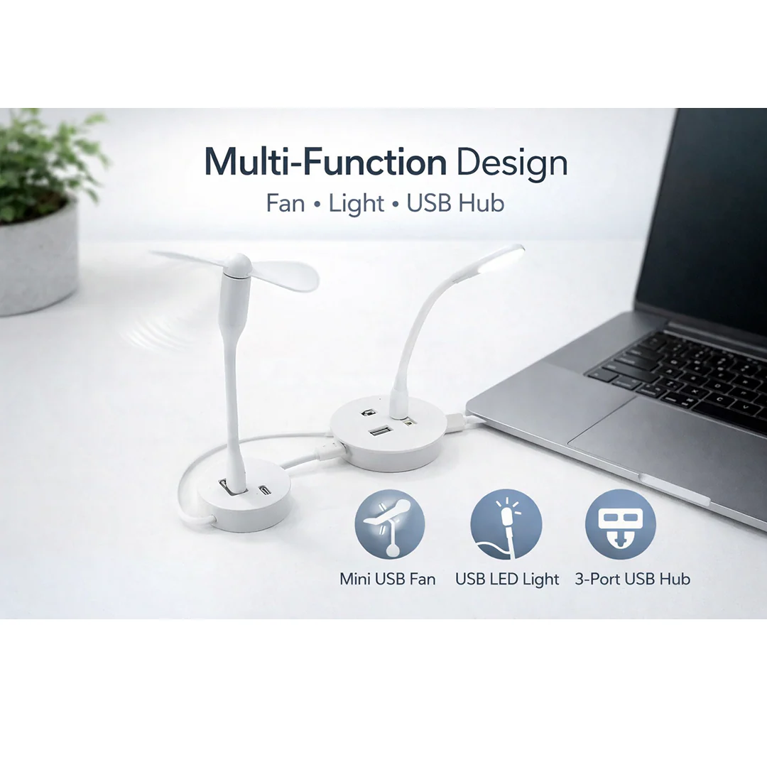 Portable Mini USB Fan, USB Ligh & USB 3 HUB / Port Combo - Image 3