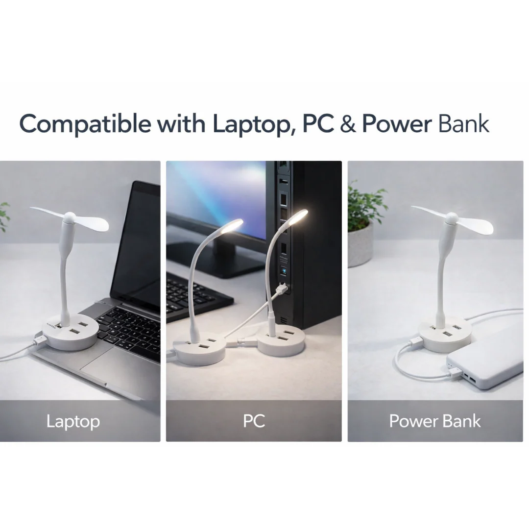 Portable Mini USB Fan, USB Ligh & USB 3 HUB / Port Combo - Image 4