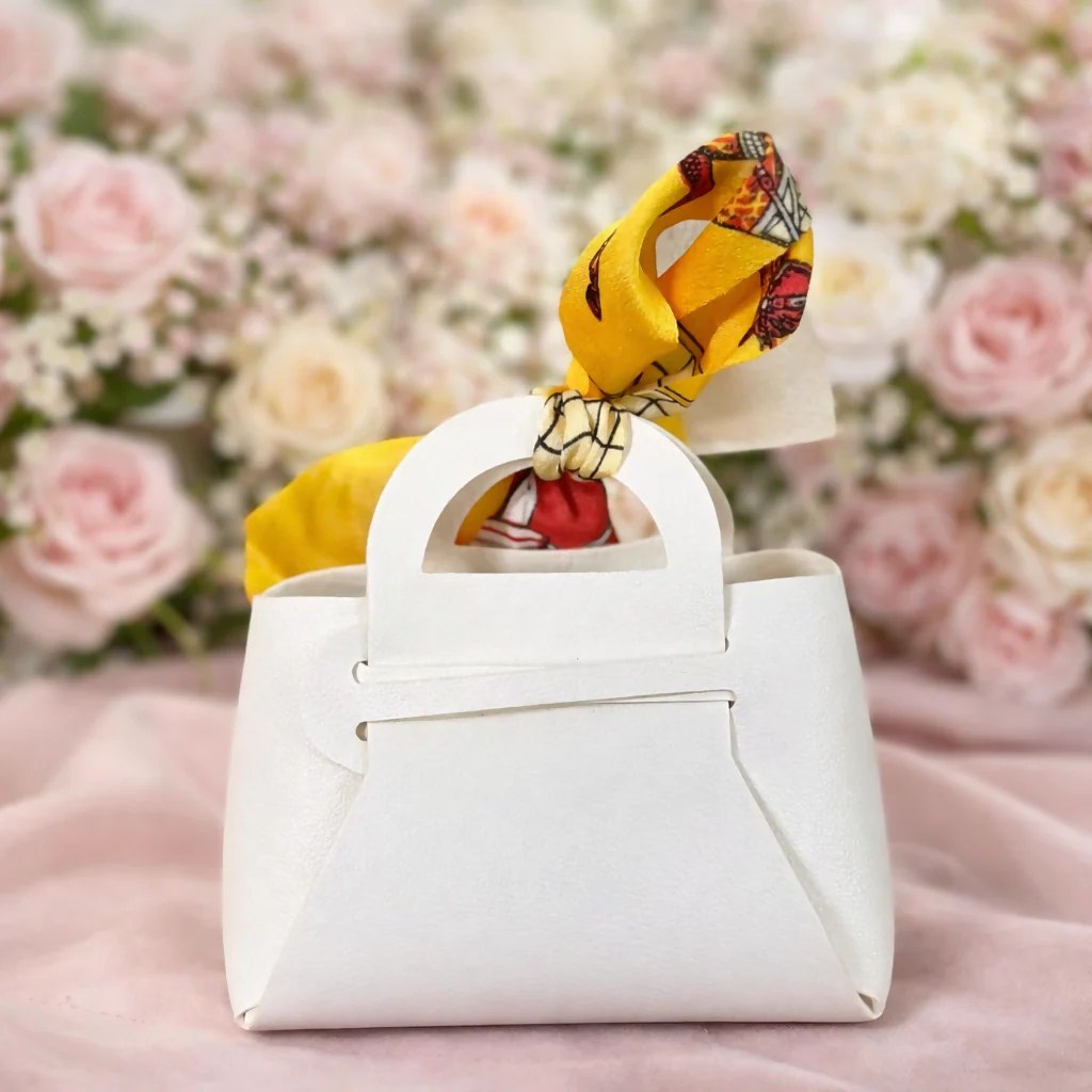 Mini White Handbag with Printed Scarf | Stylish Purse for Women - Image 2