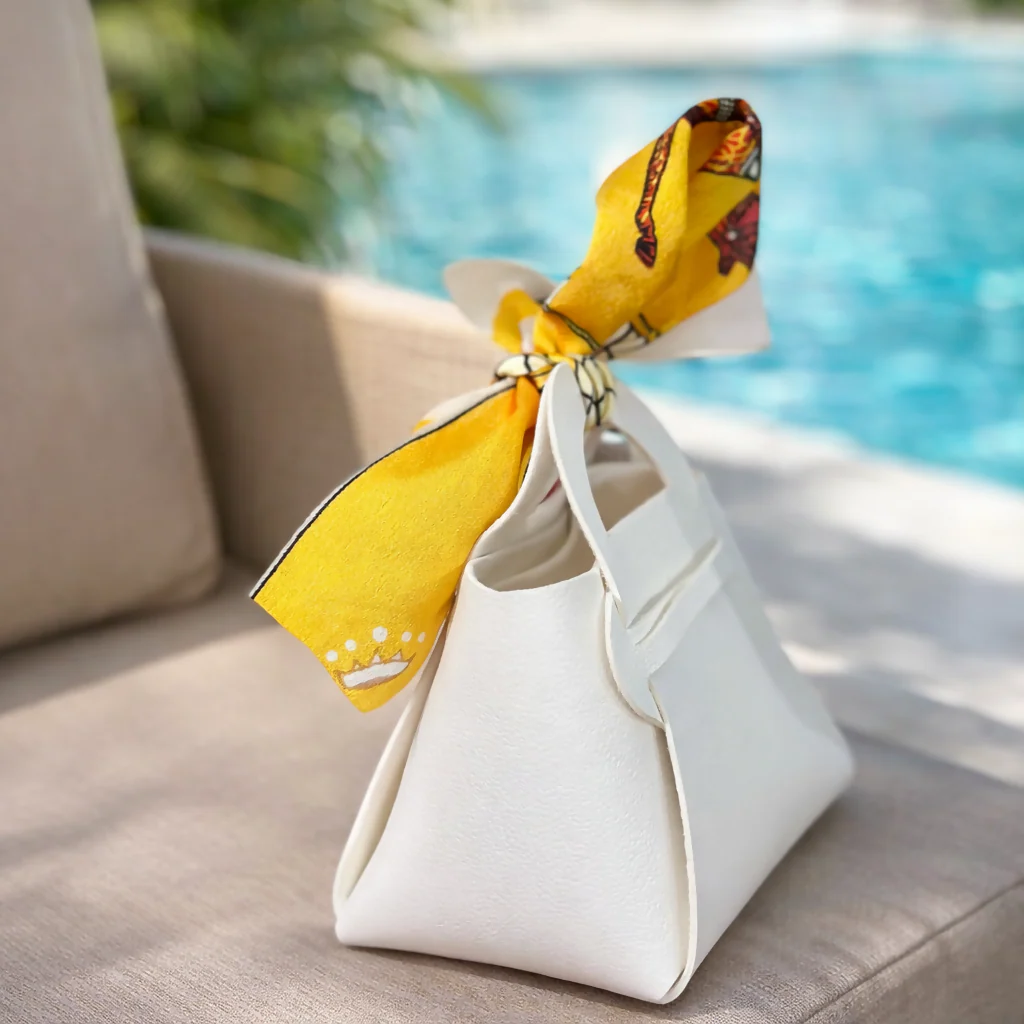 Mini White Handbag with Printed Scarf | Stylish Purse for Women - Image 3