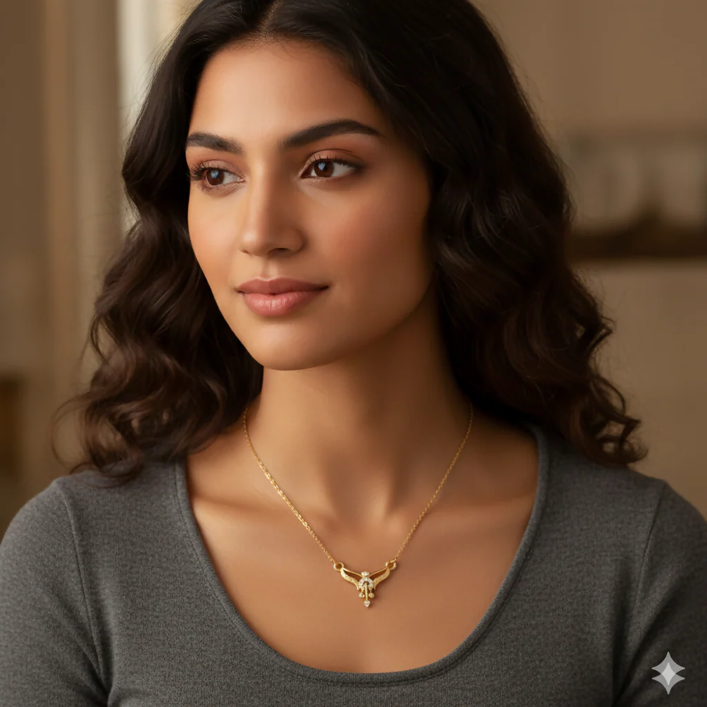 Minimal Gold & AD Pendant Necklace For women and girls - Image 3