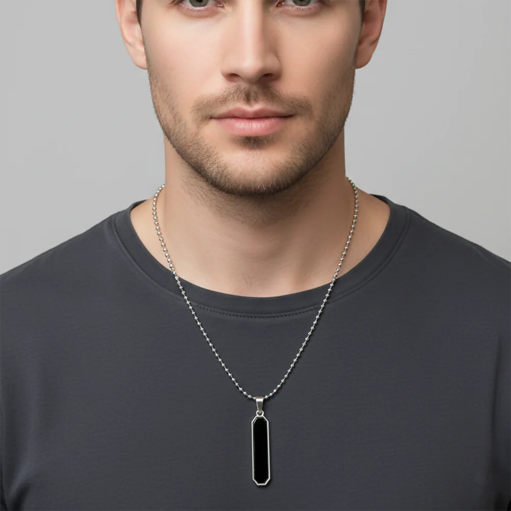 Minimalist Black Inlay Rectangular Pendant for Men - Image 2