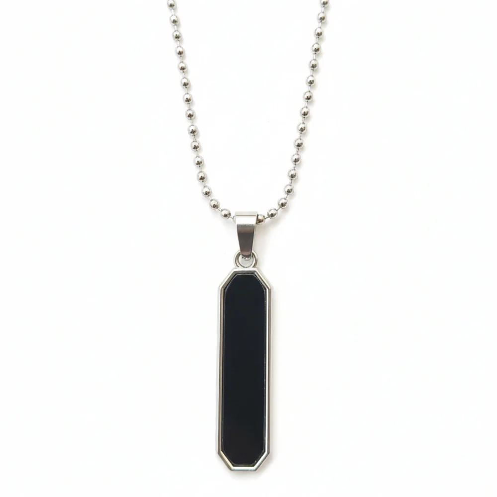 Minimalist Black Inlay Rectangular Pendant for Men - Image 3